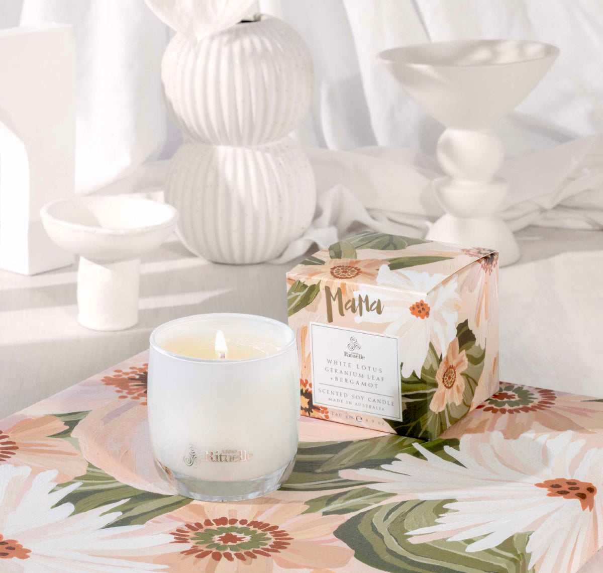 Mama White Lotus, Geranium Leaf + Bergamot Mini Soy Scented Candle